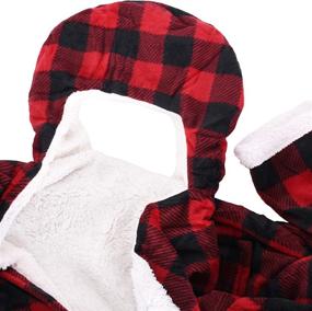 img 2 attached to 🐃 Tirrinia Red Buffalo Plaid Sherpa Hood Wearable Blanket - Cozy Wrap Robe for Adults, Sofa/Couch TV Blanket with Sleeves 72" x 55