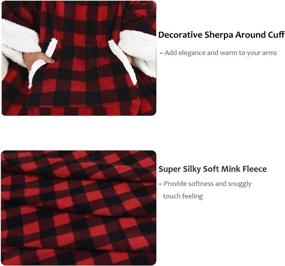 img 1 attached to 🐃 Tirrinia Red Buffalo Plaid Sherpa Hood Wearable Blanket - Cozy Wrap Robe for Adults, Sofa/Couch TV Blanket with Sleeves 72" x 55