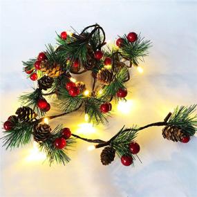 img 4 attached to 🎄 Christmas Garland Lights 6.56FT Holiday Prelit Pine Cone Garland with Red Berry | LED Battery Operated Xmas Decor Lights | Outdoor Indoor Christmas Garlands