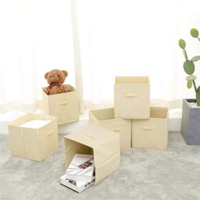 img 2 attached to 📦 BASTUO 6-Pack Cloth Storage Cube with 2 Handles - Foldable Organizer Basket for Kids Room, Closet, Toy Storage - Beige