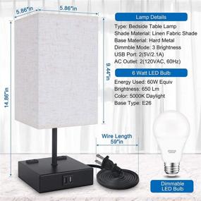 img 2 attached to 💡 Dimmable Bedside Lamp with 2 USB Charging Port and AC Outlet, Touch Control Table Lamp for Bedroom, Square Nightstand Lamp with E26 LED Bulbs - 5000K Daylight