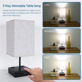 img 3 attached to 💡 Dimmable Bedside Lamp with 2 USB Charging Port and AC Outlet, Touch Control Table Lamp for Bedroom, Square Nightstand Lamp with E26 LED Bulbs - 5000K Daylight