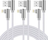 📱 10 ft 3-pack iphone charger cable – high-speed, right angle lightning cable for fast charging – nylon braided cord for iphone 11 xs max xr x 8 plus 7 plus 6s plus ipad – silver white logo