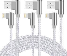 img 4 attached to 📱 10 ft 3-Pack iPhone Charger Cable – High-Speed, Right Angle Lightning Cable for Fast Charging – Nylon Braided Cord for iPhone 11 Xs Max XR X 8 Plus 7 Plus 6s Plus iPad – Silver White