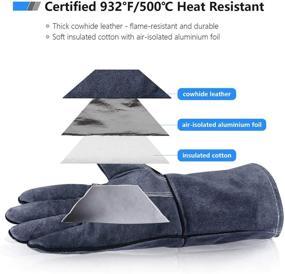 img 2 attached to 🔥 932°F Heat Resistant Leather Forge Welding Gloves - Long Sleeve and Insulated Lining for Men and Women (Gray, 14-inch)