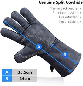 img 3 attached to 🔥 932°F Heat Resistant Leather Forge Welding Gloves - Long Sleeve and Insulated Lining for Men and Women (Gray, 14-inch)