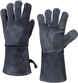 img 4 attached to 🔥 932°F Heat Resistant Leather Forge Welding Gloves - Long Sleeve and Insulated Lining for Men and Women (Gray, 14-inch)