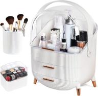 👝 canitoron makeup storage organizer: a stylish solution for cosmetics display and organization with brush and lipstick organizer, transparent cover, perfect for bathroom countertop, bedroom vanity desk, and travel-white logo