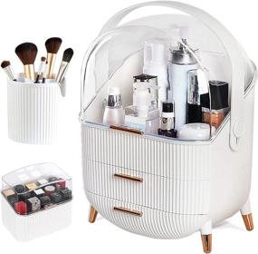 img 4 attached to 👝 CANITORON Makeup Storage Organizer: A Stylish Solution for Cosmetics Display and Organization with Brush and Lipstick Organizer, Transparent Cover, Perfect for Bathroom Countertop, Bedroom Vanity Desk, and Travel-White