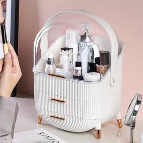img 1 attached to 👝 CANITORON Makeup Storage Organizer: A Stylish Solution for Cosmetics Display and Organization with Brush and Lipstick Organizer, Transparent Cover, Perfect for Bathroom Countertop, Bedroom Vanity Desk, and Travel-White