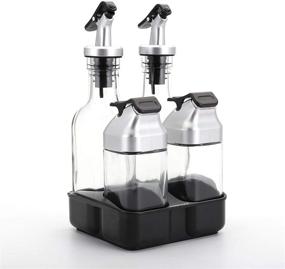 img 1 attached to 🧴 Convenient Jucoan Oil Vinegar Salt Pepper Dispenser Set with Caddy - 2 Glass Shakers, 2 Cruets, & Leak-Proof Storage Stand