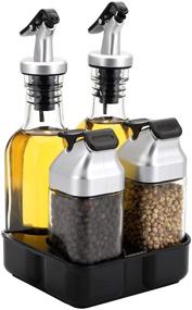 img 4 attached to 🧴 Convenient Jucoan Oil Vinegar Salt Pepper Dispenser Set with Caddy - 2 Glass Shakers, 2 Cruets, & Leak-Proof Storage Stand