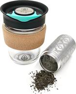 ☕ reusable glass travel mug + stainless steel tea infuser with lid - microwavable coffee keep cup - cork sleeve - 12oz portable cold brew maker - loose leaf diffuser + brewing tumbler togo логотип