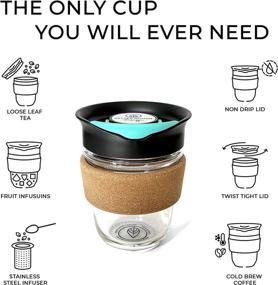 img 1 attached to ☕ Reusable Glass Travel Mug + Stainless Steel Tea Infuser with Lid - Microwavable Coffee Keep Cup - Cork Sleeve - 12oz Portable Cold Brew Maker - Loose Leaf Diffuser + Brewing Tumbler Togo