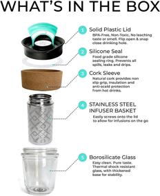 img 3 attached to ☕ Reusable Glass Travel Mug + Stainless Steel Tea Infuser with Lid - Microwavable Coffee Keep Cup - Cork Sleeve - 12oz Portable Cold Brew Maker - Loose Leaf Diffuser + Brewing Tumbler Togo