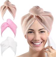 👩 youlertex microfiber hair towel wrap: super absorbent quick hair drying turban 3 pack - peachy beige, pink, and white - soft head towel wraps for women with curly, long, wet, thick hair - anti frizz and convenient button loop logo