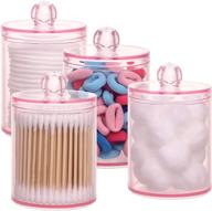 🧼 tbestmax qtips holder bathroom container - 4 pcs, 10 oz apothecary jar - pink cotton ball/swabs dispenser organizer for storage logo