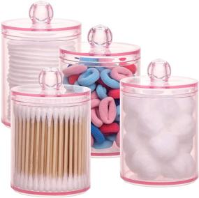 img 4 attached to 🧼 Tbestmax Qtips Holder Bathroom Container - 4 pcs, 10 OZ Apothecary Jar - Pink Cotton Ball/Swabs Dispenser Organizer for Storage