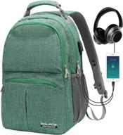 рюкзак для ноутбука bolang для мужчин и женщин с портом для зарядки usb бизнес-рюкзак для работы и путешествий водонепроницаемый колледж-школьная сумка для книг подходит для компьютера 17 дюймов (8459 зеленый) логотип