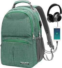 img 4 attached to Рюкзак для ноутбука BOLANG для мужчин и женщин с портом для зарядки USB Бизнес-рюкзак для работы и путешествий Водонепроницаемый колледж-школьная сумка для книг подходит для компьютера 17 дюймов (8459 Зеленый)