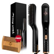 🧔 men's beard straightener and heated straightening brush - multifunctional electric beard comb with dual voltage 110-240v, for all hair types, ideal for travel logo