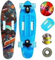 runyi 27-inch complete plastic mini cruiser retro skateboard | handle | colorful led light pu wheels | girls boys kids adult teens beginners logo