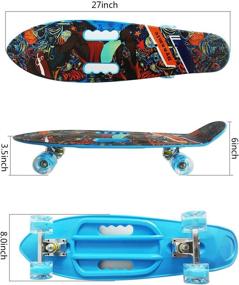 img 3 attached to Runyi 27-inch Complete Plastic Mini Cruiser Retro Skateboard | Handle | Colorful LED Light PU Wheels | Girls Boys Kids Adult Teens Beginners