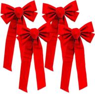 🎀 premium red velvet christmas bow decorations set - pack of 4 large bows for wreaths, doors, cabinets, crafts, gifts (12x26 inches; festive holiday decorative velvet bows) logo