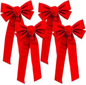 img 1 attached to 🎀 Premium Red Velvet Christmas Bow Decorations Set - Pack of 4 Large Bows for Wreaths, Doors, Cabinets, Crafts, Gifts (12x26 Inches; Festive Holiday Decorative Velvet Bows)