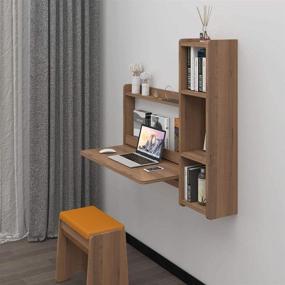 img 3 attached to Versatile Wall Mounted Laptop Desk with Storage Shelves for Home and Office - Walnut (Right)