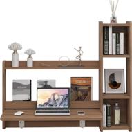 versatile wall mounted laptop desk with storage shelves for home and office - walnut (right) logo