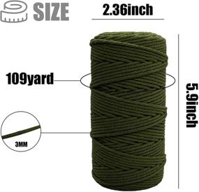 img 3 attached to SUNTQ Macrame Cord 4-Strand Twisted (3mmx109yard) Soft Unstained Olive Green Cotton Rope for Handmade Plant Hangers, Wall Hangings, Crafts, Knitting, and Decorative Projects