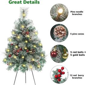 img 2 attached to Enhance Your Outdoor Christmas Decor with PLASUPPY Set of 2 30-Inch Pathway Christmas Trees - Battery Operated & Pre-Lit with 60 LEDs, Red Berries, Pine Cones, & Ball Ornaments for Holiday Décor