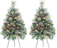 enhance your outdoor christmas decor with plasuppy set of 2 30-inch pathway christmas trees - battery operated & pre-lit with 60 leds, red berries, pine cones, & ball ornaments for holiday décor logo