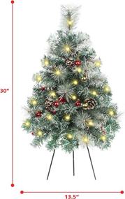 img 3 attached to Enhance Your Outdoor Christmas Decor with PLASUPPY Set of 2 30-Inch Pathway Christmas Trees - Battery Operated & Pre-Lit with 60 LEDs, Red Berries, Pine Cones, & Ball Ornaments for Holiday Décor