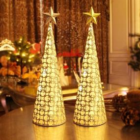 img 4 attached to Set of 2 Gold and Silver Lighted Christmas Table Decorations with Star, 10 🎄 LED Lights - Battery Operated for Indoor Xmas, Thanksgiving, Holiday, Wedding, Party - Tabletop Desk Ornament