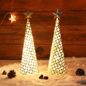 img 1 attached to Set of 2 Gold and Silver Lighted Christmas Table Decorations with Star, 10 🎄 LED Lights - Battery Operated for Indoor Xmas, Thanksgiving, Holiday, Wedding, Party - Tabletop Desk Ornament