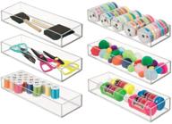 🗄️ mdesign 12" clear stackable plastic drawer organizer tray - craft, sewing, hobby, art supplies storage bin holder for home, classroom, studio - pack of 6 logo