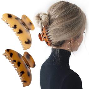 img 4 attached to 🐆 Large Hair Claw Clips Hair Accessories for Thick Hair - French Design Leopard Print Banana Clips, 3.6 Inch Big Hair Barrettes (2 PCS)