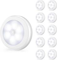 🔦 ultra-bright motion sensor led night lights - cordless, non-fall design | multipurpose stick-on magnet closet lights for stairs, hallway, kitchen, cabinet | pack of 10, white logo