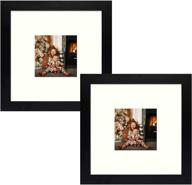 🖼️ frametory 8x8 square photo frame with ivory color mat - table-top décor, wide molding, hanging features - 2-pack (black) логотип