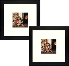 img 4 attached to 🖼️ Frametory 8x8 Square Photo Frame with Ivory Color Mat - Table-Top Décor, Wide Molding, Hanging Features - 2-Pack (Black)