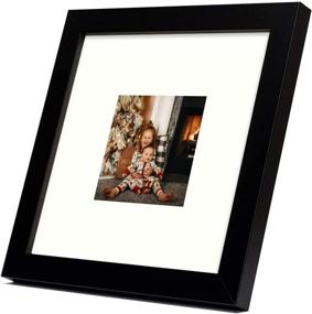 img 3 attached to 🖼️ Frametory 8x8 Square Photo Frame with Ivory Color Mat - Table-Top Décor, Wide Molding, Hanging Features - 2-Pack (Black)