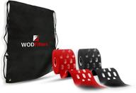 wodfitters extra breathable porous kinesiology tape - 2 pack: durable, adhesive & elastic cotton athletic tape for enhanced performance - black/red combo with holes + carrying bag logo