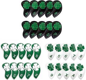 img 4 attached to 🍀 Golf Iron Covers Headcovers: 4 Leaf Clover Synthetic Leather Club Head Cover Pack of 10 for Oversized Standard & Small Size Irons