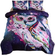 🛏️ suncloris galaxy 3d cartoon floral owl home decor bedding sheet duvet cover set - including 1 duvet cover and 2 pillowcases (full size) [comforter not included] logo