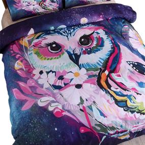 img 3 attached to 🛏️ Suncloris Galaxy 3D Cartoon Floral Owl Home Decor Bedding Sheet Duvet Cover Set - Including 1 Duvet Cover and 2 Pillowcases (Full Size) [Comforter not included]