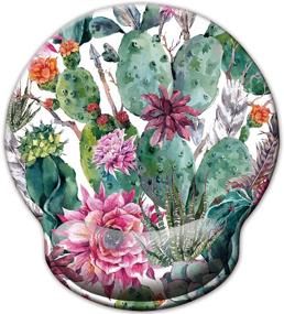 img 3 attached to Ergonomic Mouse Pad with Wrist Support Rest, Colorful Watercolor Blooming Cactus Cacti Succulents 🌵 Abstract with Flowers Florals, Wrist Pad for Desk Laptop Computer Home Office Working Studying Travel