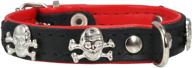 🐶 premium genuine leather dog collar with studded skull design and cushioned padding logo