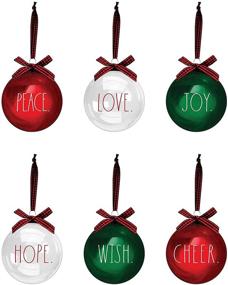 img 4 attached to Rae Dunn Christmas Ornaments - Set of 6 Glass Balls - Red, Green, Clear - Peace, Love, Joy, Hope, Wish, Nice - 2.36 Inch Hanging Holiday Decorations for Xmas Tree